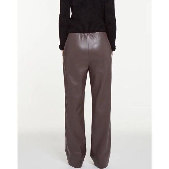 NWT APPARIS Vegan Leather Pants TREY Cocoa wide leg Large - Picture 4 of 14